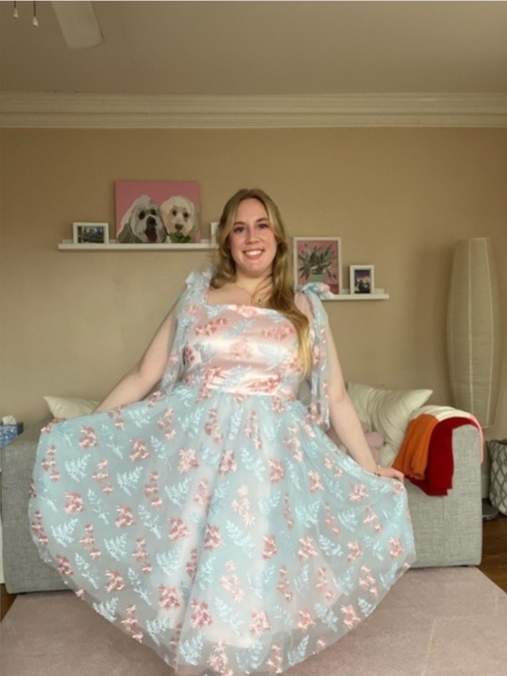 Jessakae Light Blue & Blush Floral A-Line Sundress S
